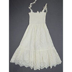 Everly White Eyelet Midi Dress With Smocked Bodice Boho Beach Western Small